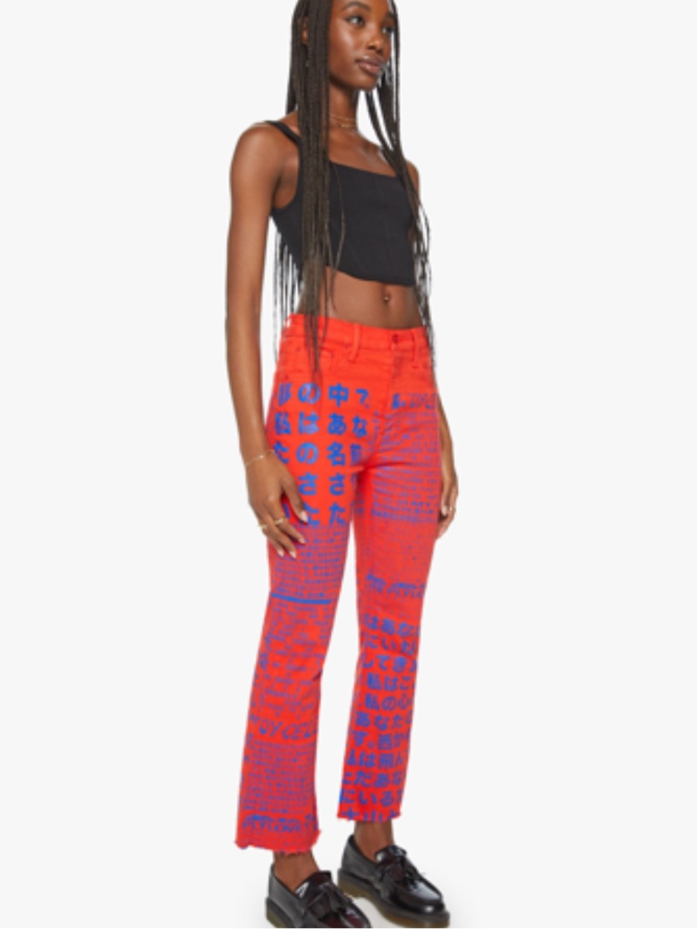 MOTHER The Tripper Ankle Fray Lost In Translation Red Jeans Blue Text Sz 28 Rare